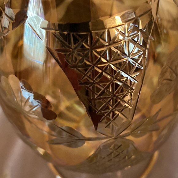 Vintage Egyptian Hand Blown Glass Egg Shaped Gold Etched Pattern Amber Color - Picture 5 of 6